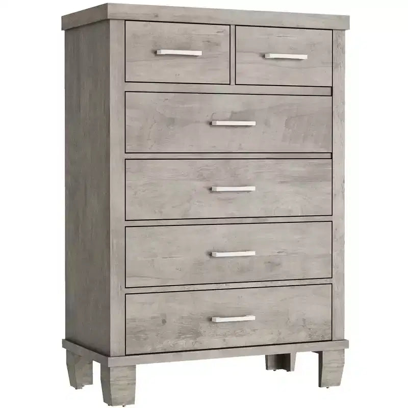 Dresser for Bedroom with 6 Drawers, 45 Tall Grey Chests of Drawers with Storage, Wooden Dresser for Closet for Bedroom, Living Room, Entryway