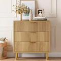 Natural Oak 3 Drawer Dresser for Bedroom, 30 Tall Modern Chest of Drawers with Gold Metal Handles & Anti-Tipping Device, Wooden Dresser Organizer