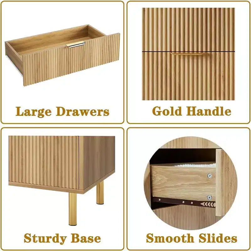 Natural Oak 3 Drawer Dresser for Bedroom, 30 Tall Modern Chest of Drawers with Gold Metal Handles & Anti-Tipping Device, Wooden Dresser Organizer