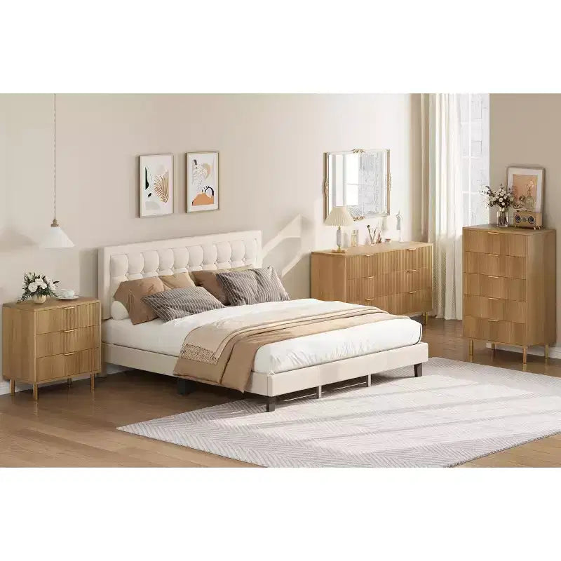Natural Oak 3 Drawer Dresser for Bedroom, 30 Tall Modern Chest of Drawers with Gold Metal Handles & Anti-Tipping Device, Wooden Dresser Organizer