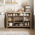 Farmhouse Coffee Bar Cabinet with Rattan Doors, 52 Wine Bar with Adjustable Shelves and Removable Wine Rack
