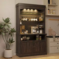 COZONY 72 Tall Coffee Bar Cabinet with LED Lights, Farmhouse Buffet Cabinet with Storage, Wine Rack & Microwave Stand for Kitchen Dining Room