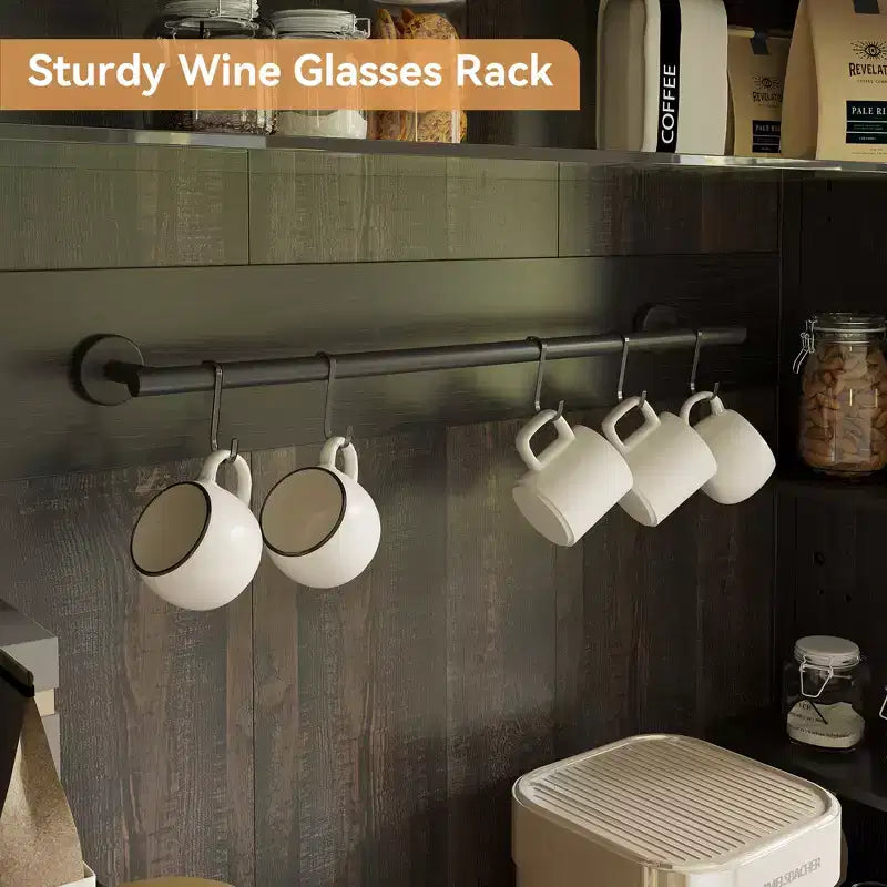 Meuble de bar à café haut de 72 po avec lumières LED, buffet de ferme avec rangement, casier à vin et support à micro-ondes pour cuisine et salle à manger