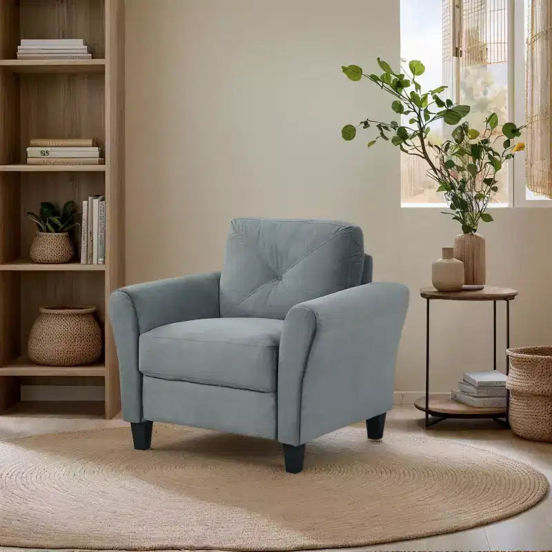 PexFix 35 L x 32.75 H Velvet Upholstered Single Sofa Chair with Button Tufted Backrest Modern Armchair for Living Room Bedroom Office Gray