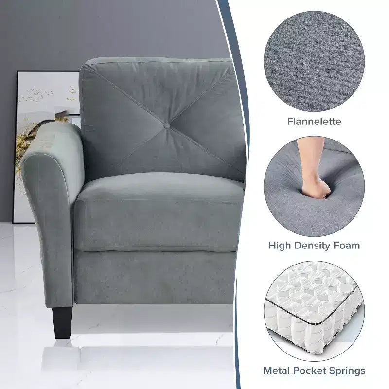 Fauteuil simple en velours de 35 L x 32,75 H avec dossier capitonné, fauteuil moderne pour salon, chambre, bureau, gris