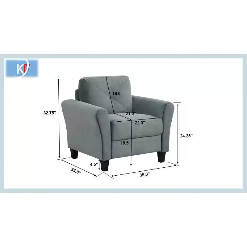 35 L x 32.75 H Velvet Upholstered Single Sofa Chair with Button Tufted Backrest Modern Armchair for Living Room Bedroom Office Gray