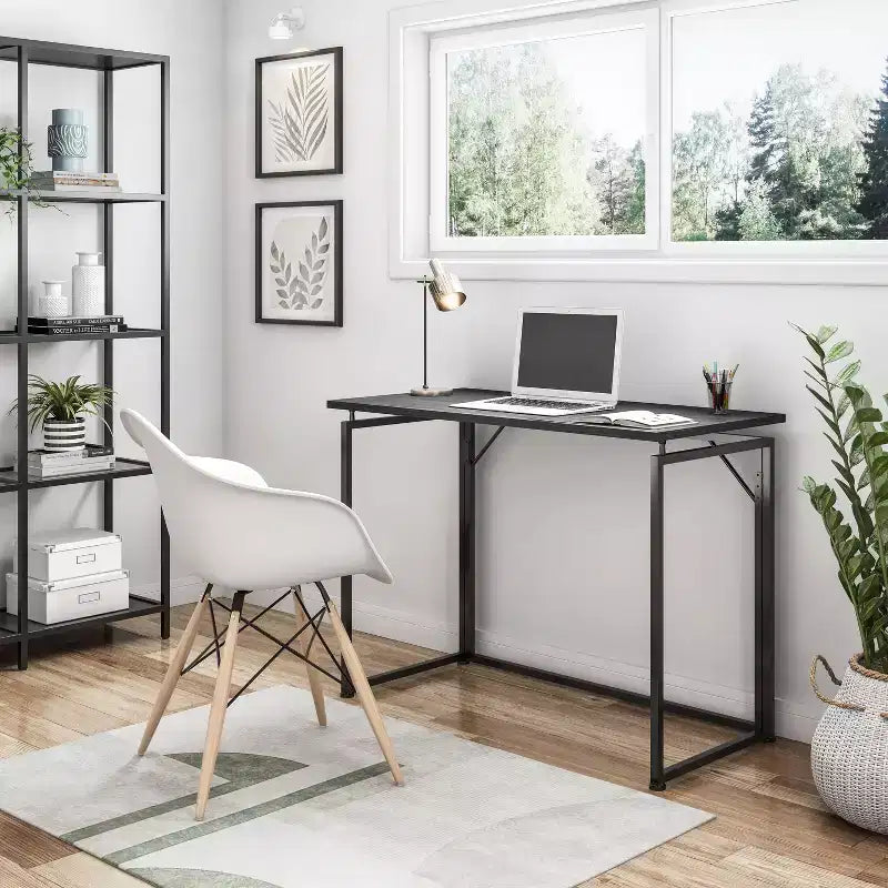 Okak 39IN Space-Saving Computer Desk, Home Office Desks with Metal Legs, Standing Desk for Living Room, Reading Room, Study