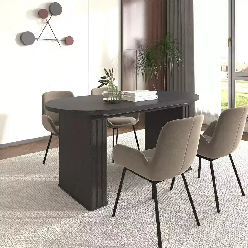 78IN Extendable Dining Table for 4-8 People, Kitchen Table with Wooden Strip Base, Foldable Table for Living Room, Dining Room