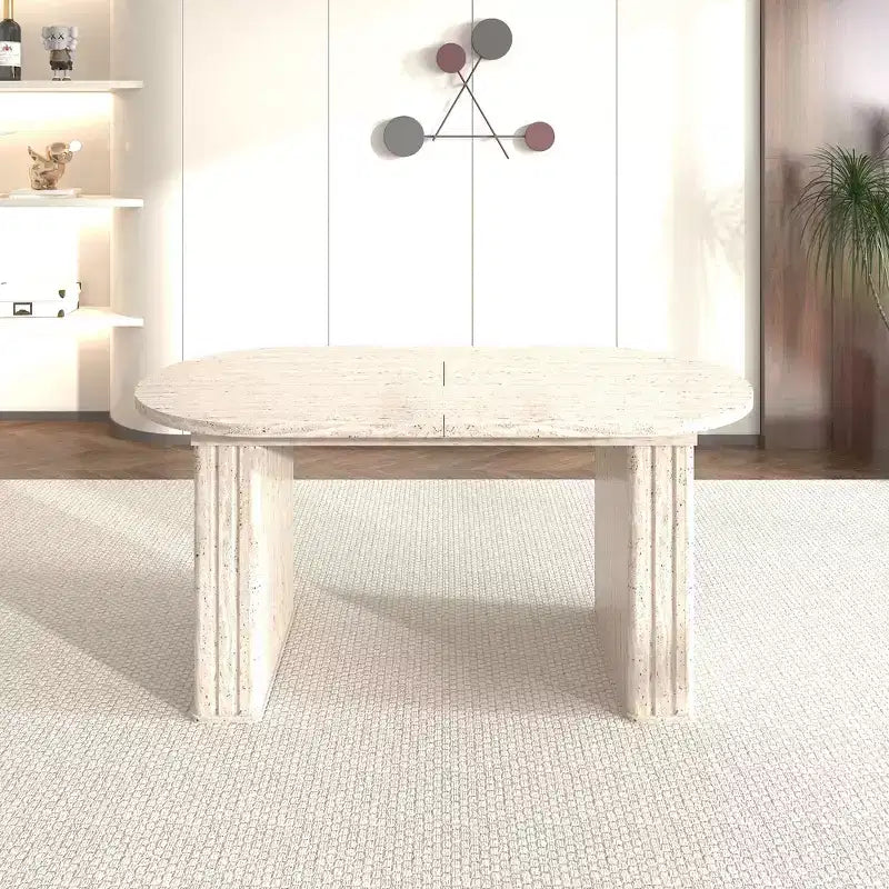 78IN Extendable Dining Table for 4-8 People, Kitchen Table with Wooden Strip Base, Foldable Table for Living Room, Dining Room