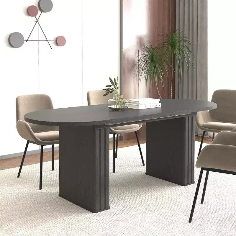 78IN Extendable Dining Table for 4-8 People, Kitchen Table with Wooden Strip Base, Foldable Table for Living Room, Dining Room