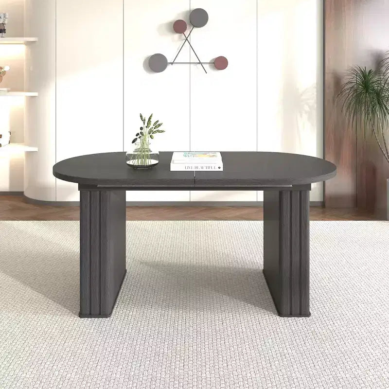 78IN Extendable Dining Table for 4-8 People, Kitchen Table with Wooden Strip Base, Foldable Table for Living Room, Dining Room