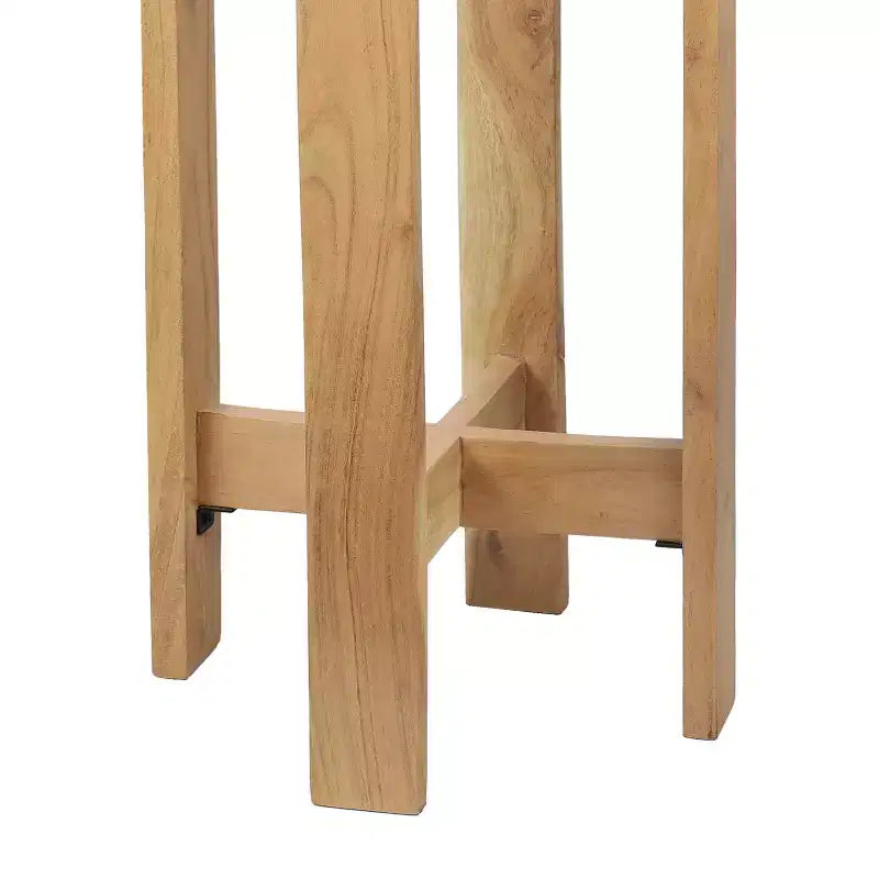 Table d'appoint minimaliste en bois structuré avec plateau rond en marbre blanc