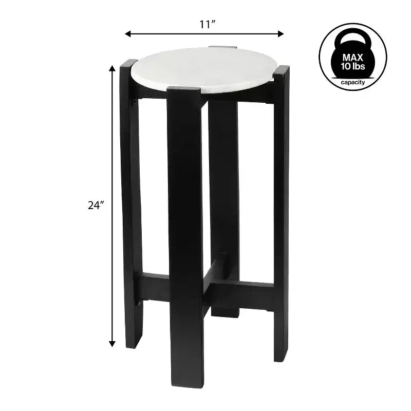 Table d'appoint minimaliste en bois structuré avec plateau rond en marbre blanc
