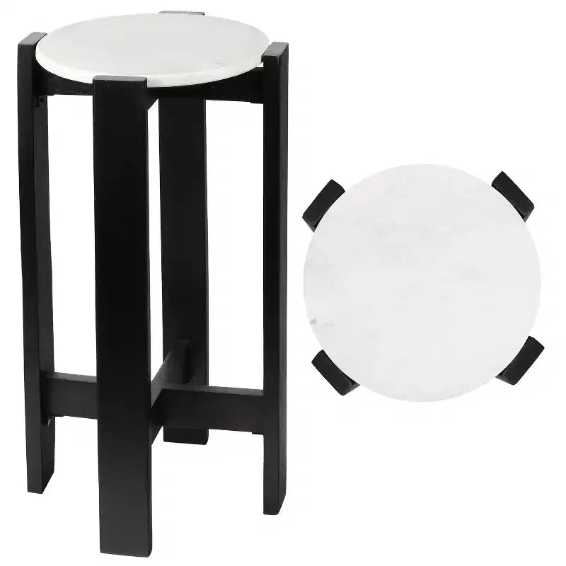 JONATHAN Y Elena 24 Minimalist Structured Wood Drink Table & Decorative End Table with White Marble Round Top