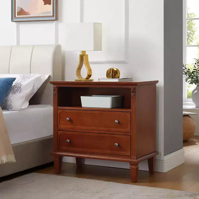 Open Space and 2 Rustic Farmhouse 2 Drawer Nightstand for Bedroom Living Room