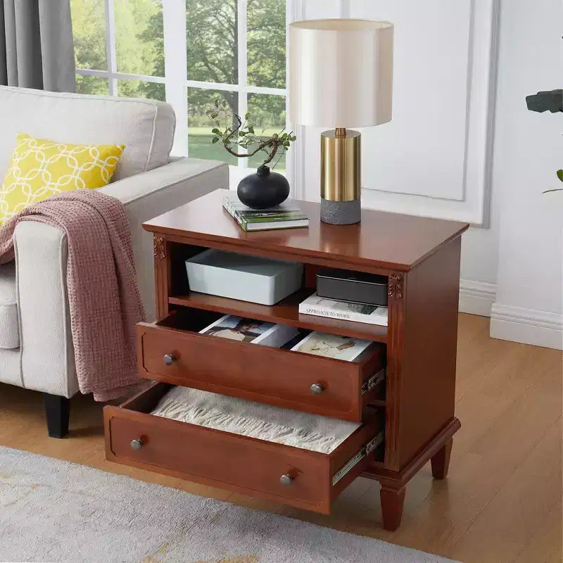 Open Space and 2 Rustic Farmhouse 2 Drawer Nightstand for Bedroom Living Room