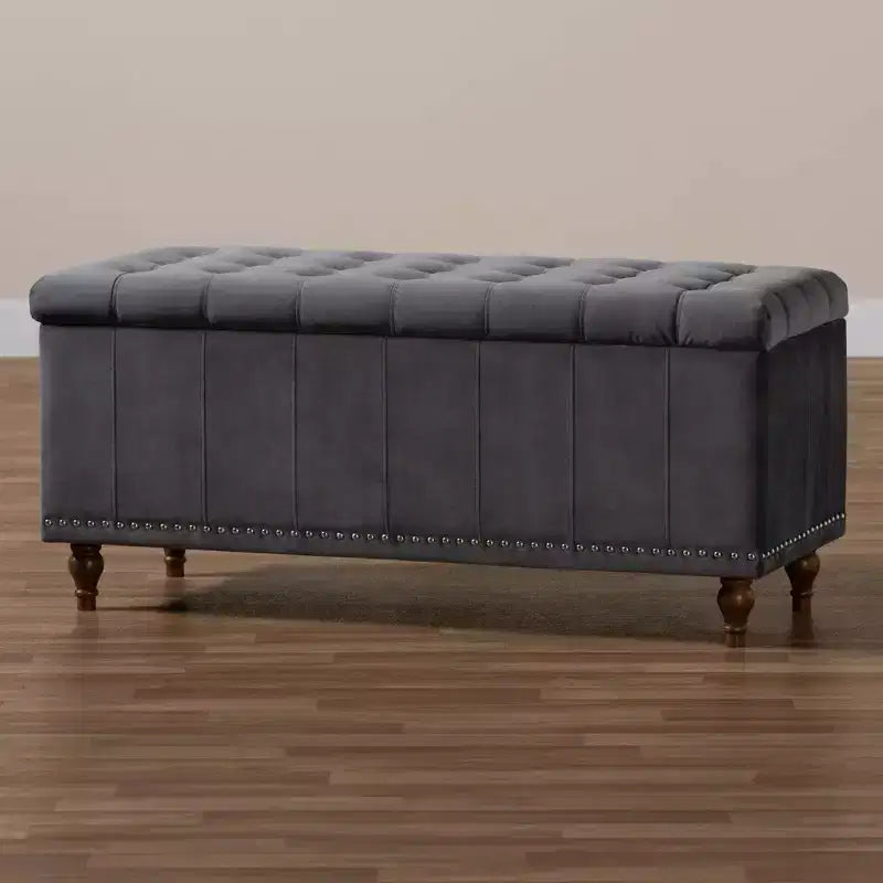 Banc ottoman de rangement capitonné en velours