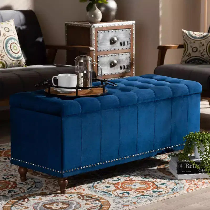 Banc ottoman de rangement capitonné en velours