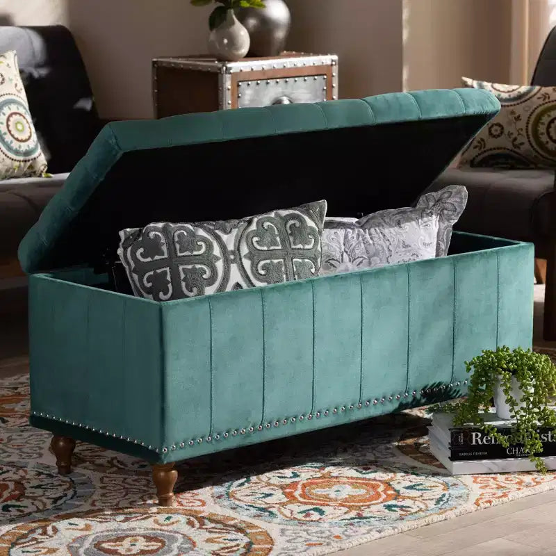 Banc ottoman de rangement capitonné en velours