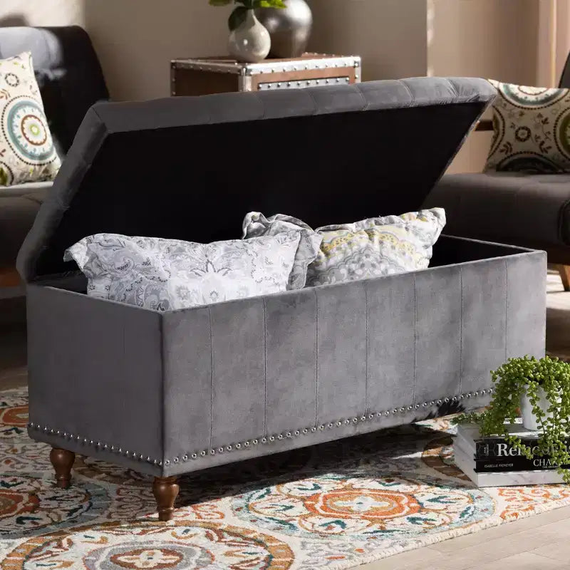 Banc ottoman de rangement capitonné en velours