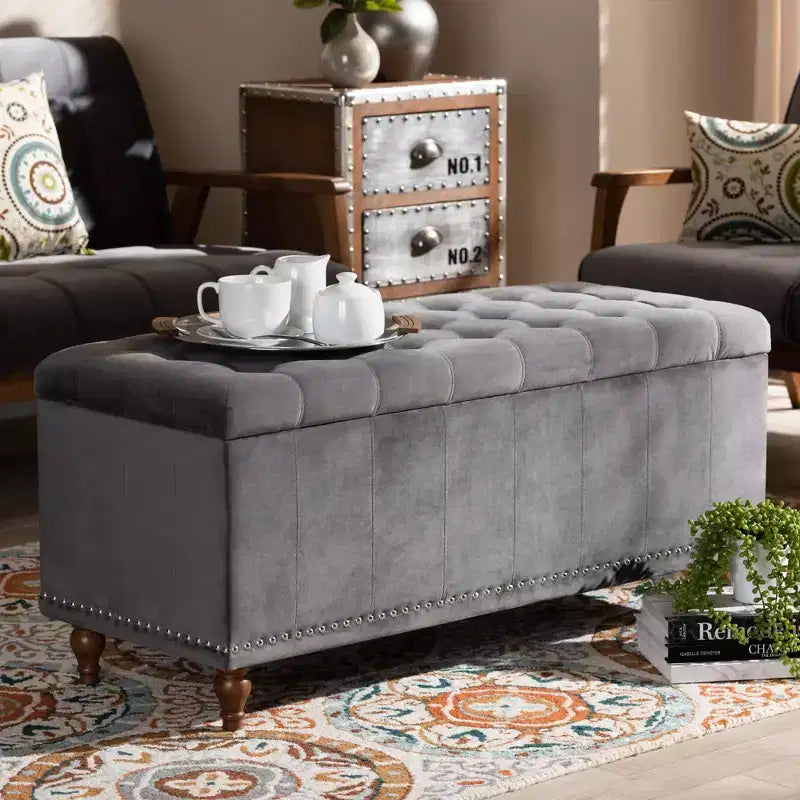 Kaylee Velvet Upholstered Button Tufted Storage Ottoman Bench - Baxton Studio
