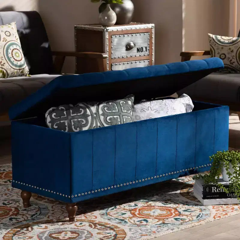 Velvet Upholstered Button Tufted Storage Ottoman Bench