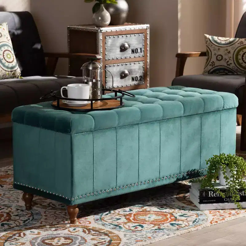 Velvet Upholstered Button Tufted Storage Ottoman Bench