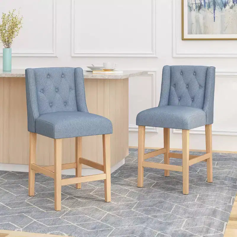 Set of 2 Landria Button Tufted Wingback Counter Height Barstools