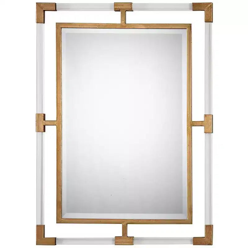 Uttermost Rectangular Vanity Accent Wall Mirror Modern Beveled Gold Iron Clear Acrylic Frame 28 Wide for Bathroom Living Room