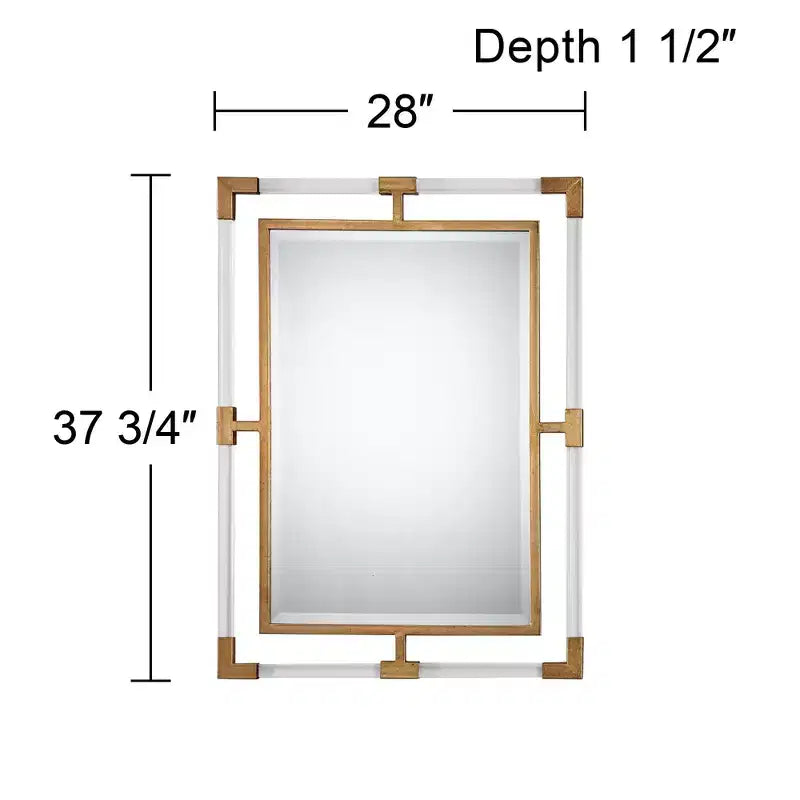 Rectangular Vanity Accent Wall Mirror Modern Beveled Gold Iron Clear Acrylic Frame 28 Wide for Bathroom Living Room