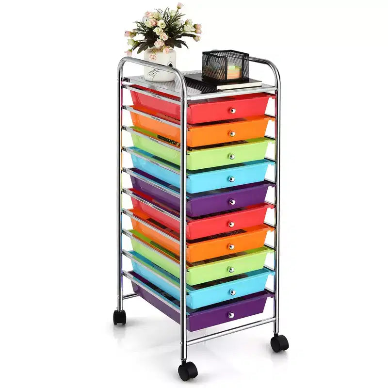 Costway 10 Drawer Rolling Storage Cart Scrapbook Office School Organizer Multicolor