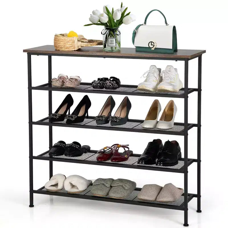 Costway Shoe Rack 5-Tier Shoe Storage Organizer W/4 Metal Mesh Shelves for 16-20 Pairs