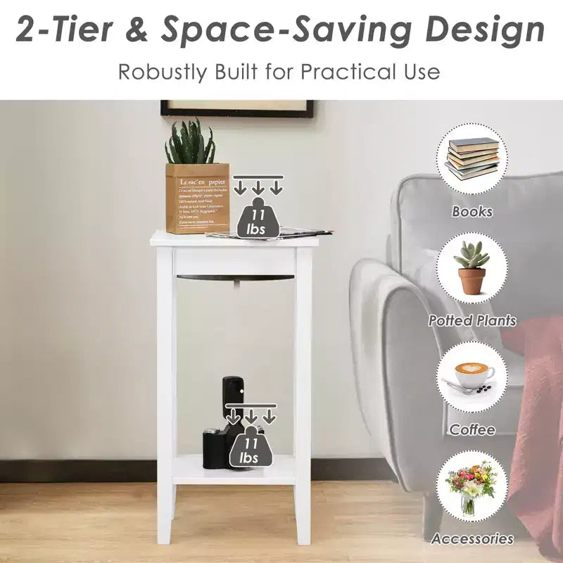 2 tables de chevet à 2 niveaux, bout de canapé, table basse, pieds en bois, chambre à coucher