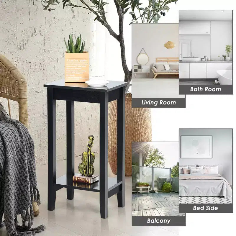 2PCS 2-Tier Nightstand End Side Table Coffee Table Wooden Legs Bedroom