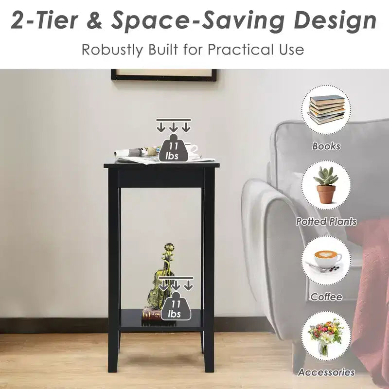 2 tables de chevet à 2 niveaux, bout de canapé, table basse, pieds en bois, chambre à coucher