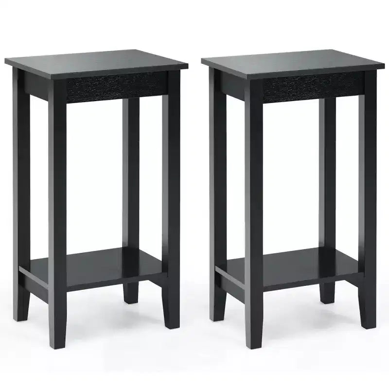 Costway 2PCS 2-Tier Nightstand End Side Table Coffee Table Wooden Legs Bedroom