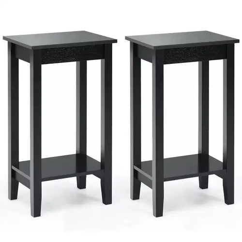 Costway 2PCS 2-Tier Nightstand End Side Table Coffee Table Wooden Legs Bedroom