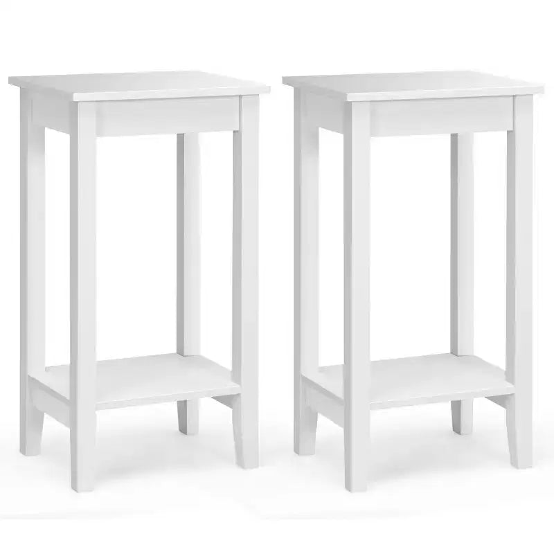 2PCS 2-Tier Nightstand End Side Table Coffee Table Wooden Legs Bedroom