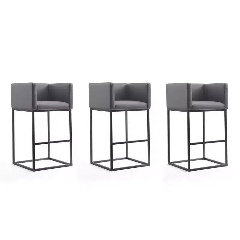 Set of 3 Upholstered Metal Barstools - Manhattan Comfort